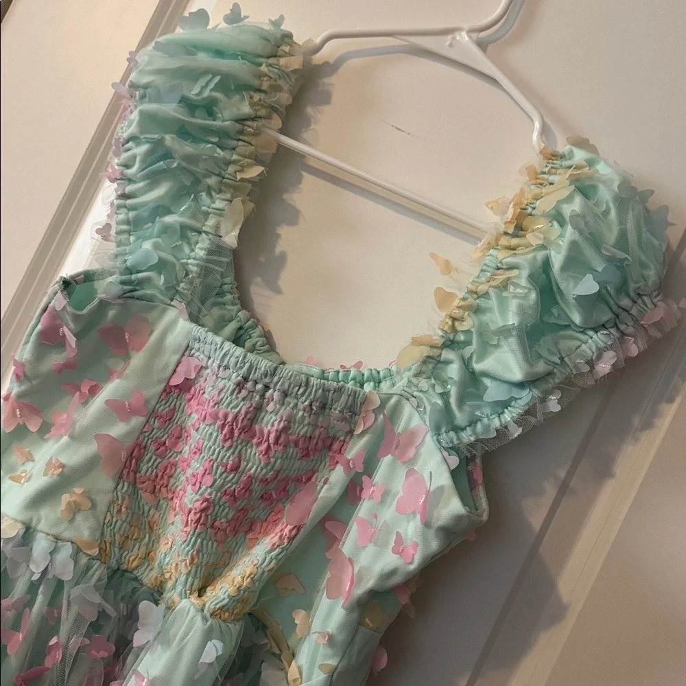 Pastel Rainbow Butterfly Dress XL fairy mesh scoop neck - Picture 7 of 10